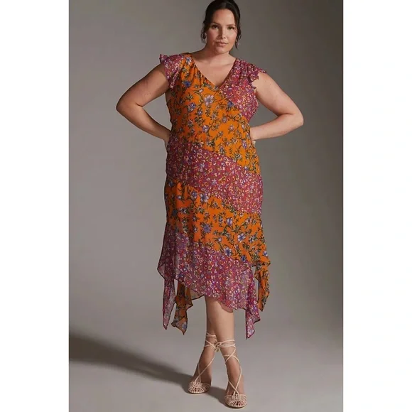 NWT ANTHROPOLOGIE HANKY-HEM MIDI DRESS IN MEDIUM ORANGE - Picture 6 of 11
